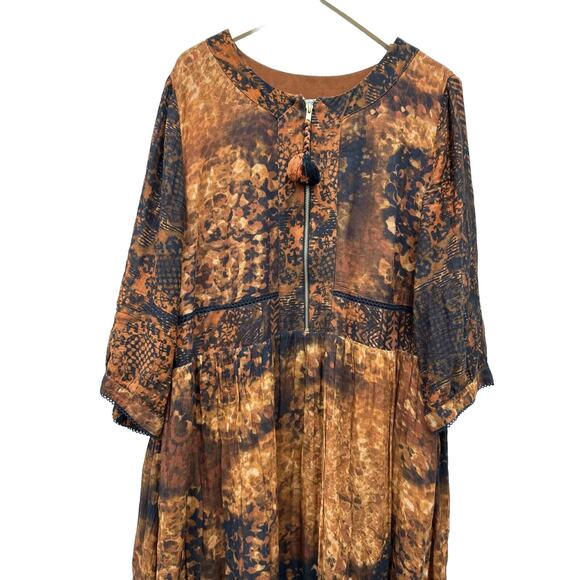 Soft Surroundings Womens Size 18W Orange Black Kaftan Maxi Boho Festival Dress - Picture 4 of 14